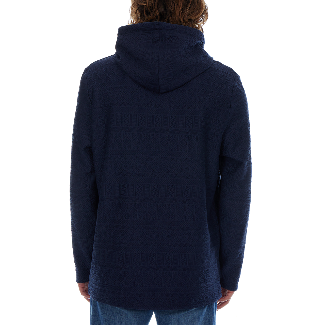 Tobias Textured Tonal Stretch Kangaroo Pocket Hoodie - Navy