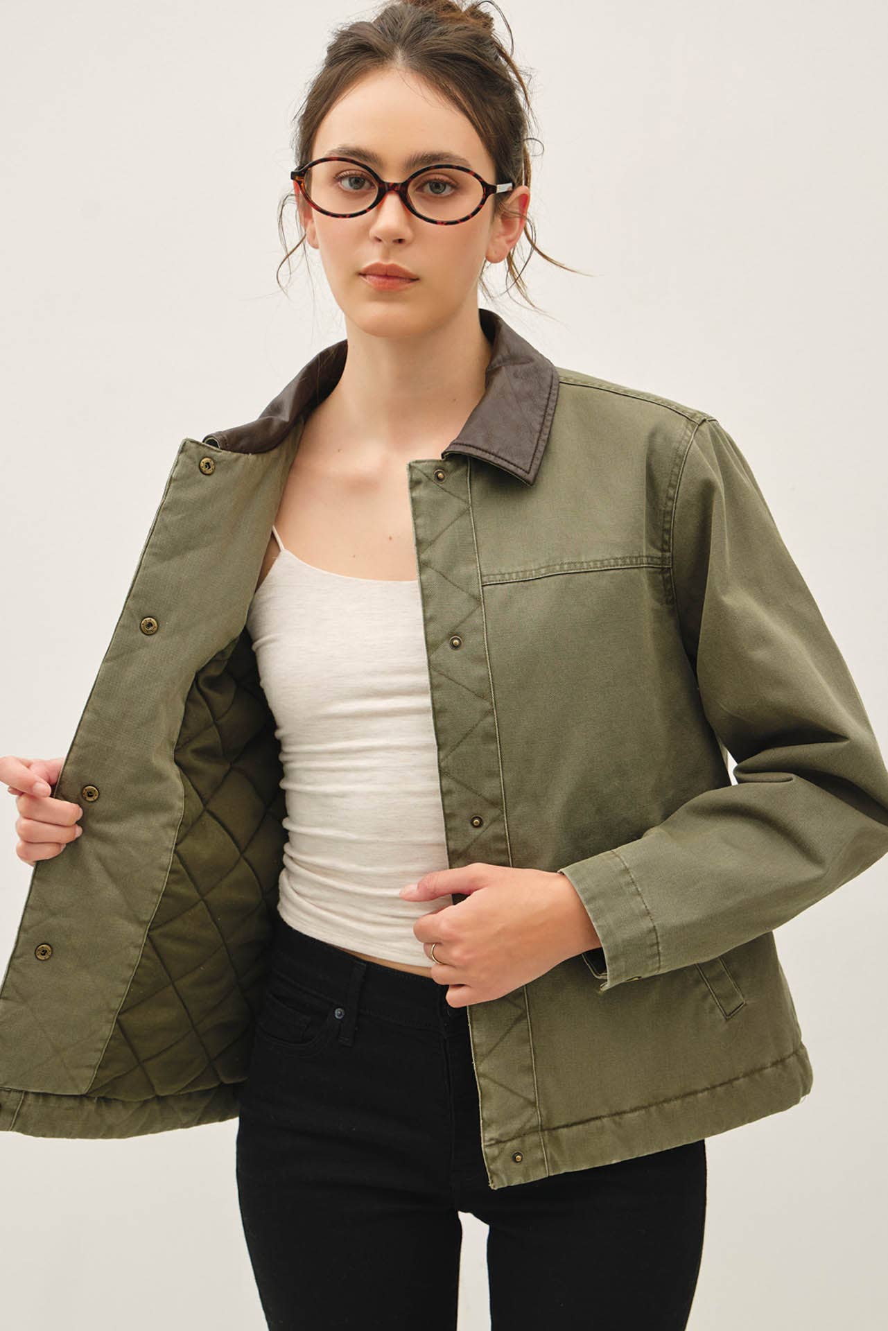 Barn Jacket with Faux Leather Collar