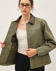 Barn Jacket with Faux Leather Collar