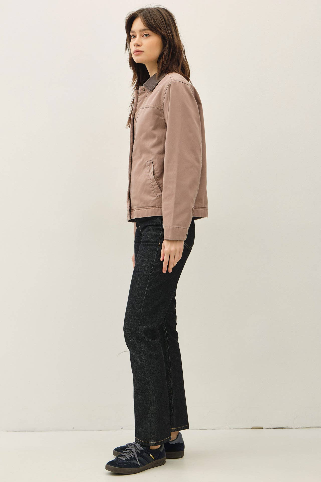 Barn Jacket with Faux Leather Collar