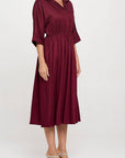 Made in USA Tencel Collared V neck Midi Dress with Pockets