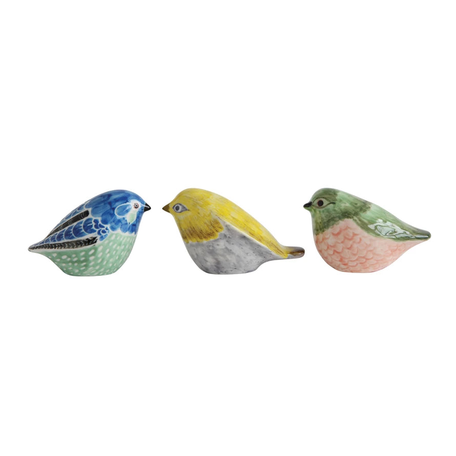 Hand Painted Stoneware Birds, 3 Colors