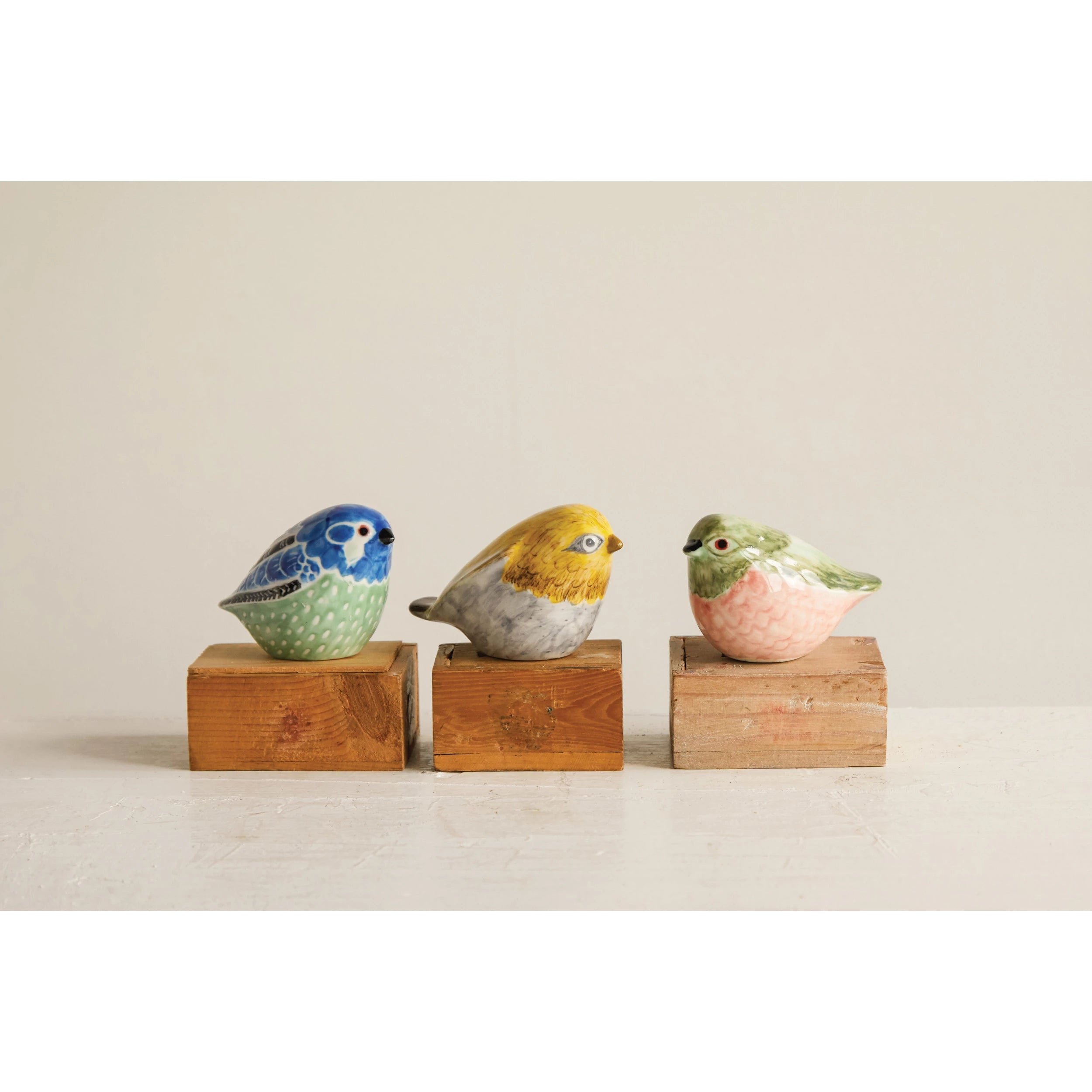 Hand Painted Stoneware Birds, 3 Colors