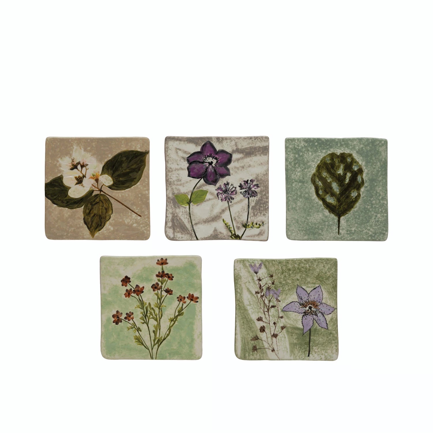 Hand-Painted Stoneware Trivet with Debossed Florals