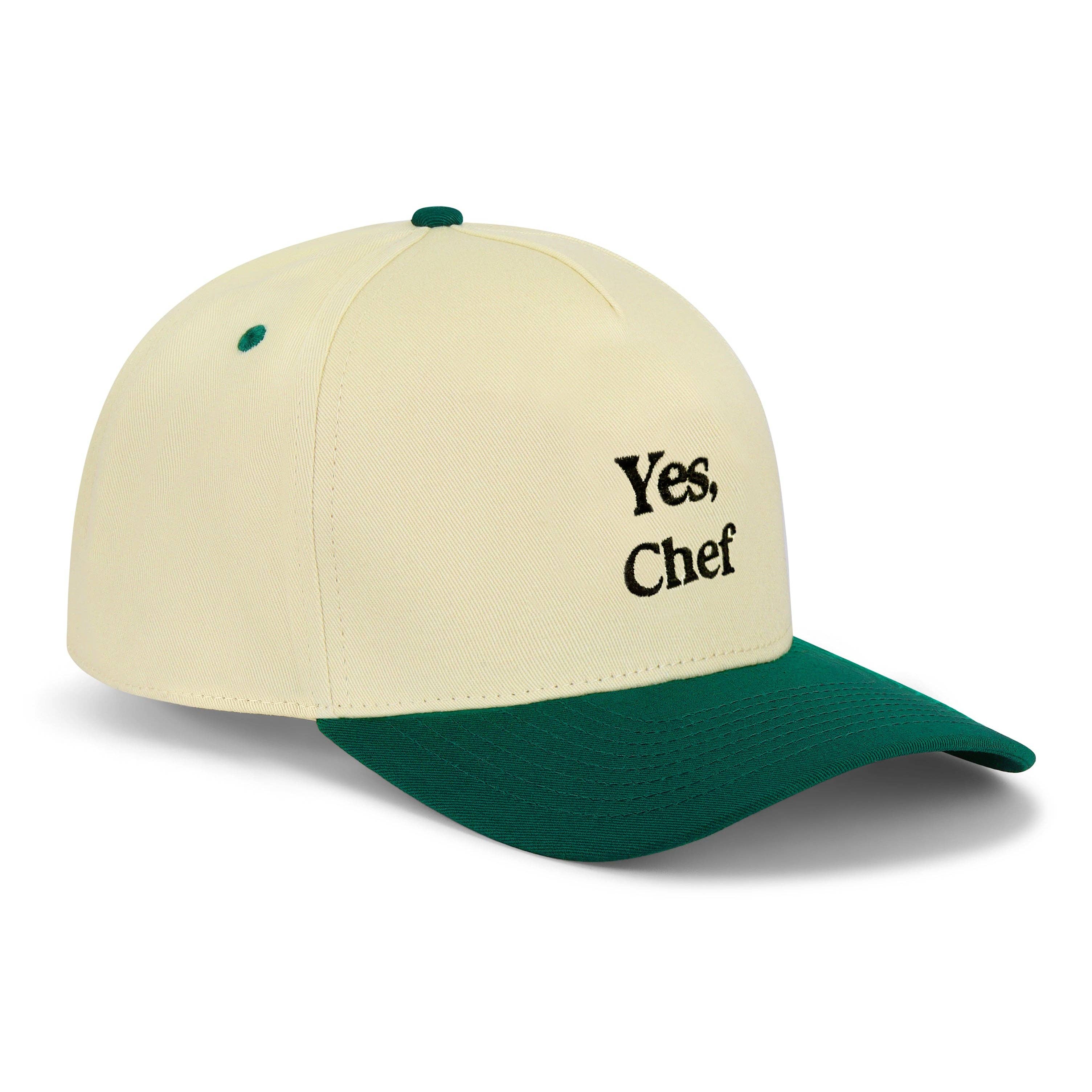 Yes Chef Snapback Hat - Cream Green Embroidered