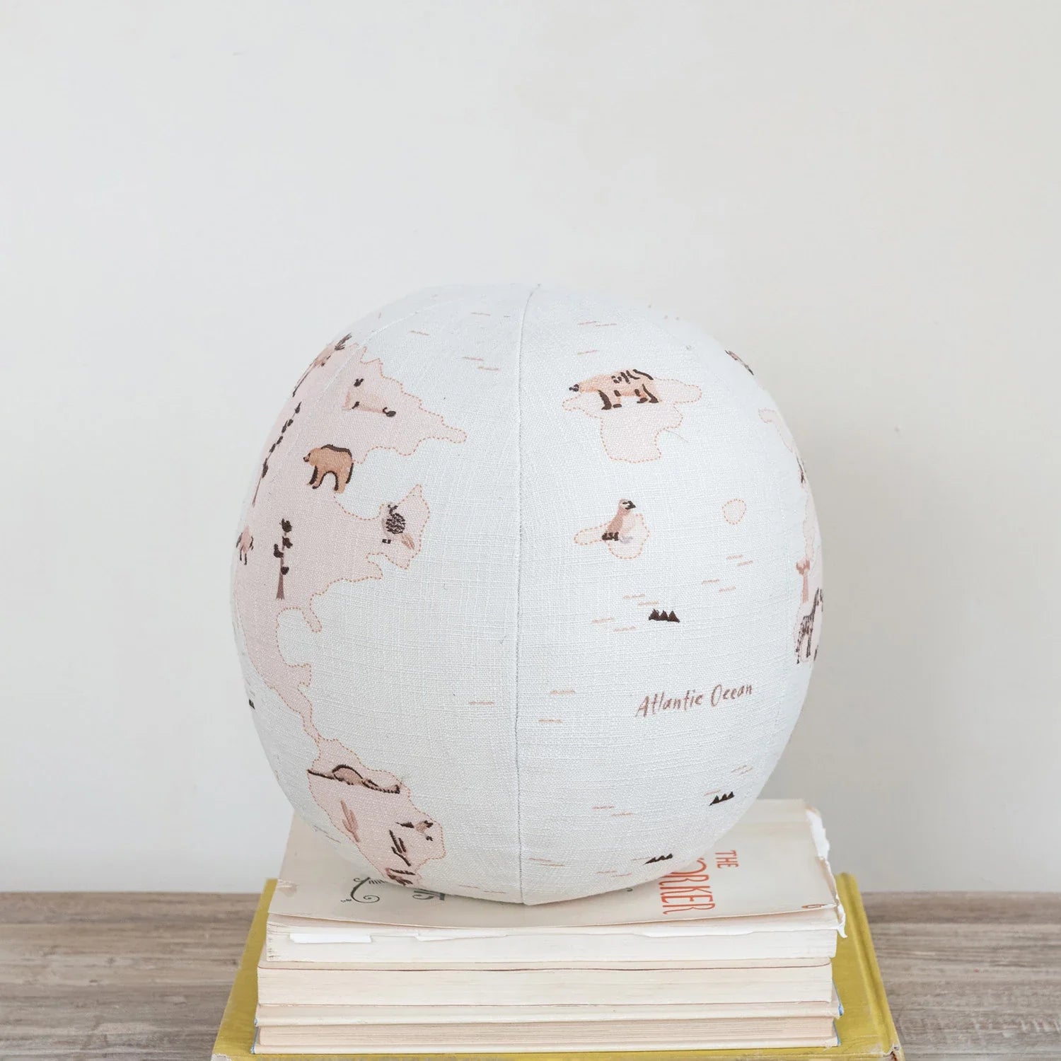 Fabric Printed Globe Shaped Orb Pillow with Animals &amp; Embroidery