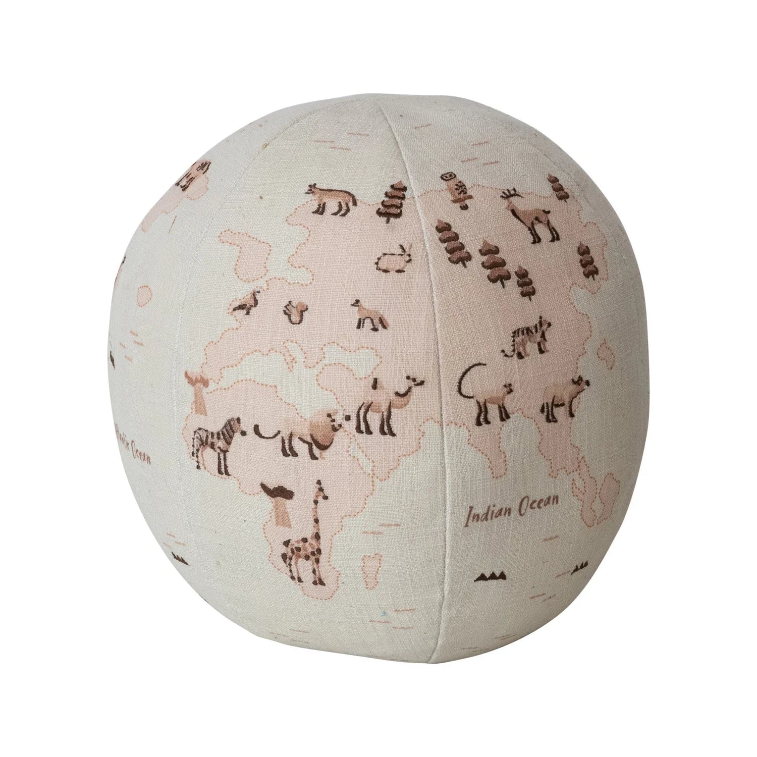 Fabric Printed Globe Shaped Orb Pillow with Animals &amp; Embroidery