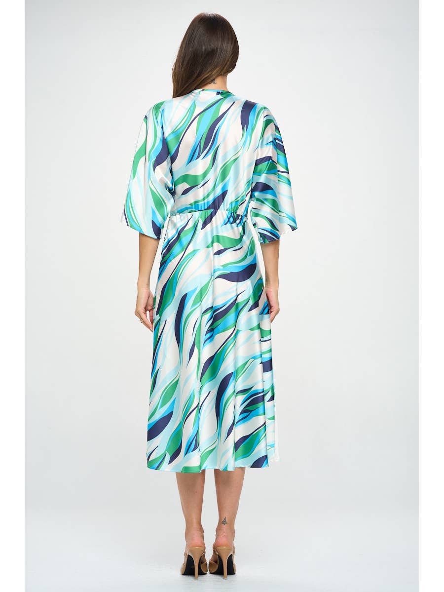 Satin Stretch Print Dress with Front Twist