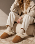 Faux Suede Fur Trim Platform Slippers | Cozy House Shoes