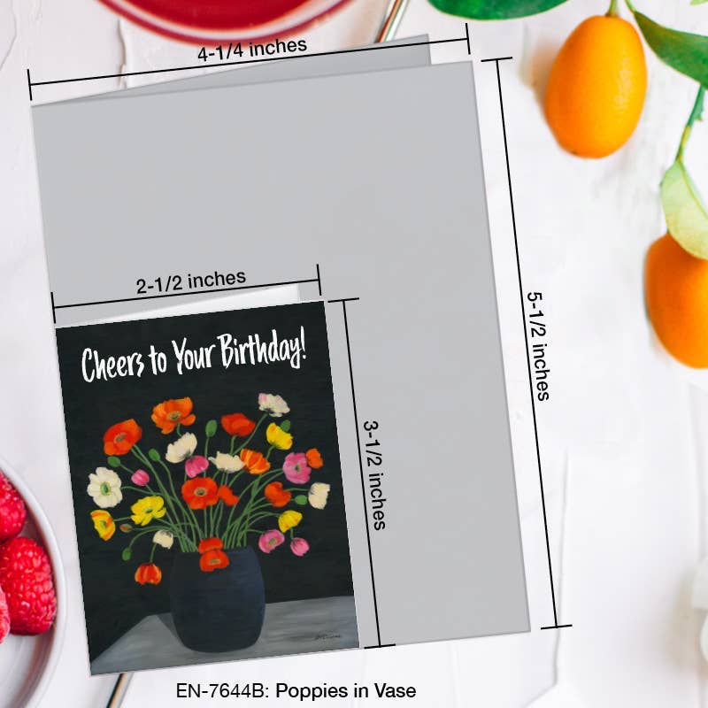 Cheers to Your Birthday, Poppies in Vase Card