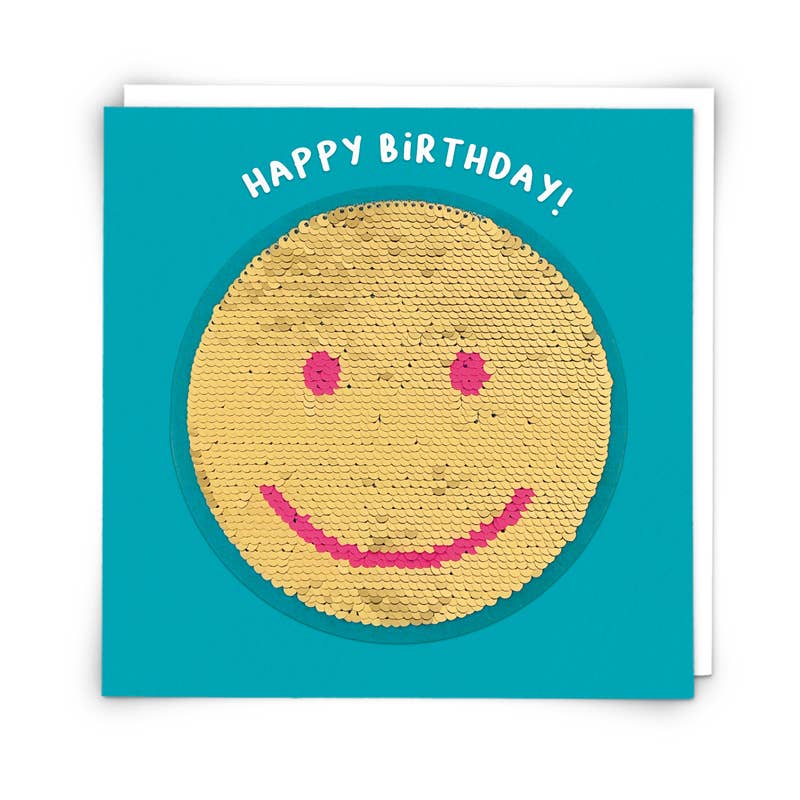 Happy Birthday! Smiley Card with Reusable Reversible Sequin Patch