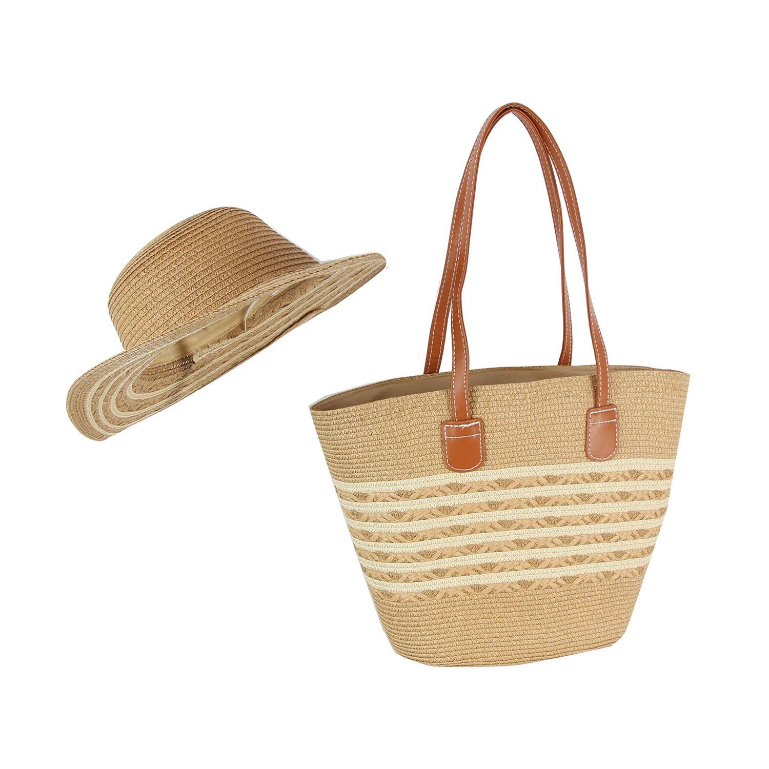Woven Straw Tote and Sun Hat Set