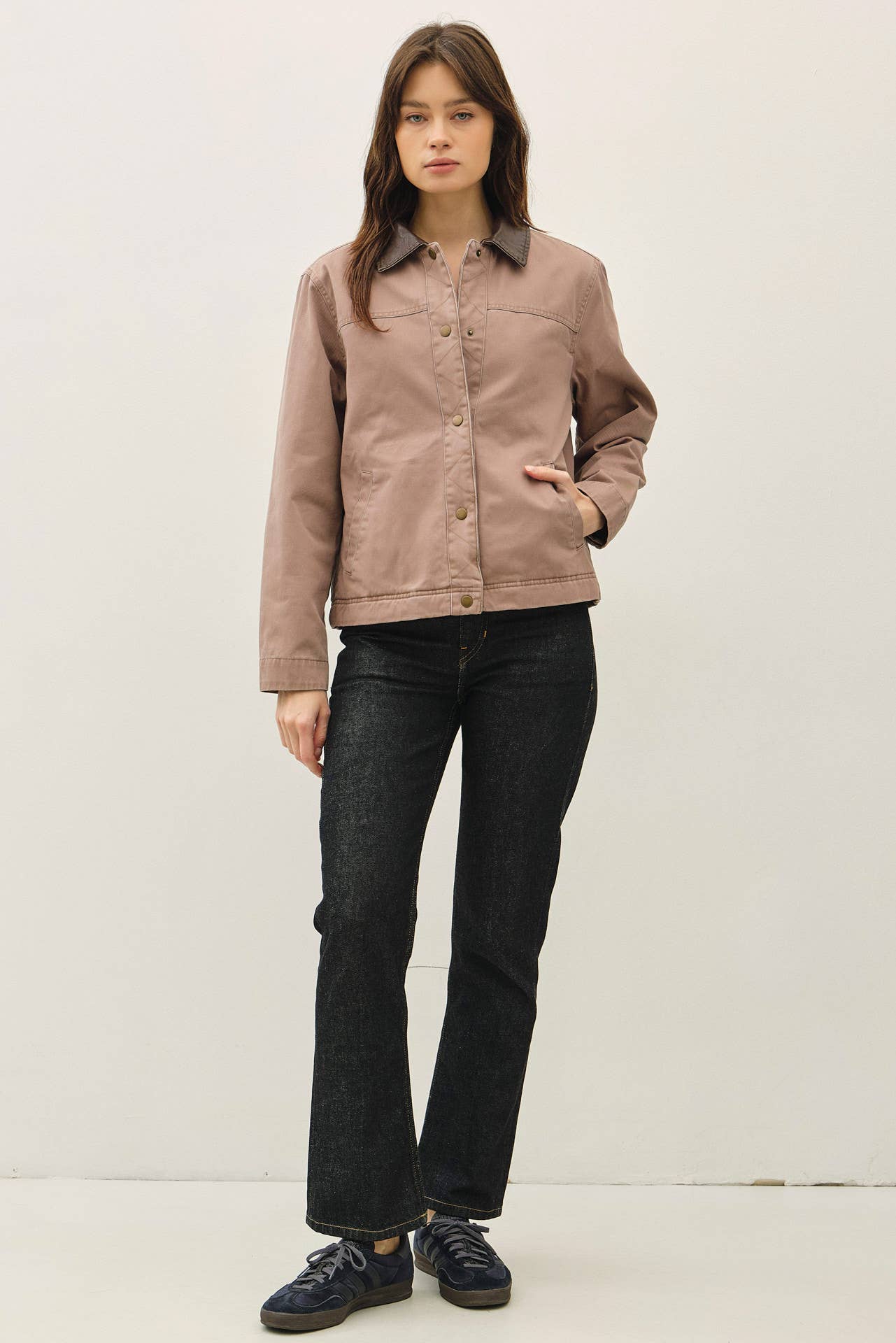 Barn Jacket with Faux Leather Collar