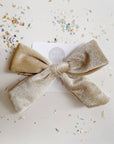 Velvet Hair Bow Clip - Oatmeal Velvet Bow