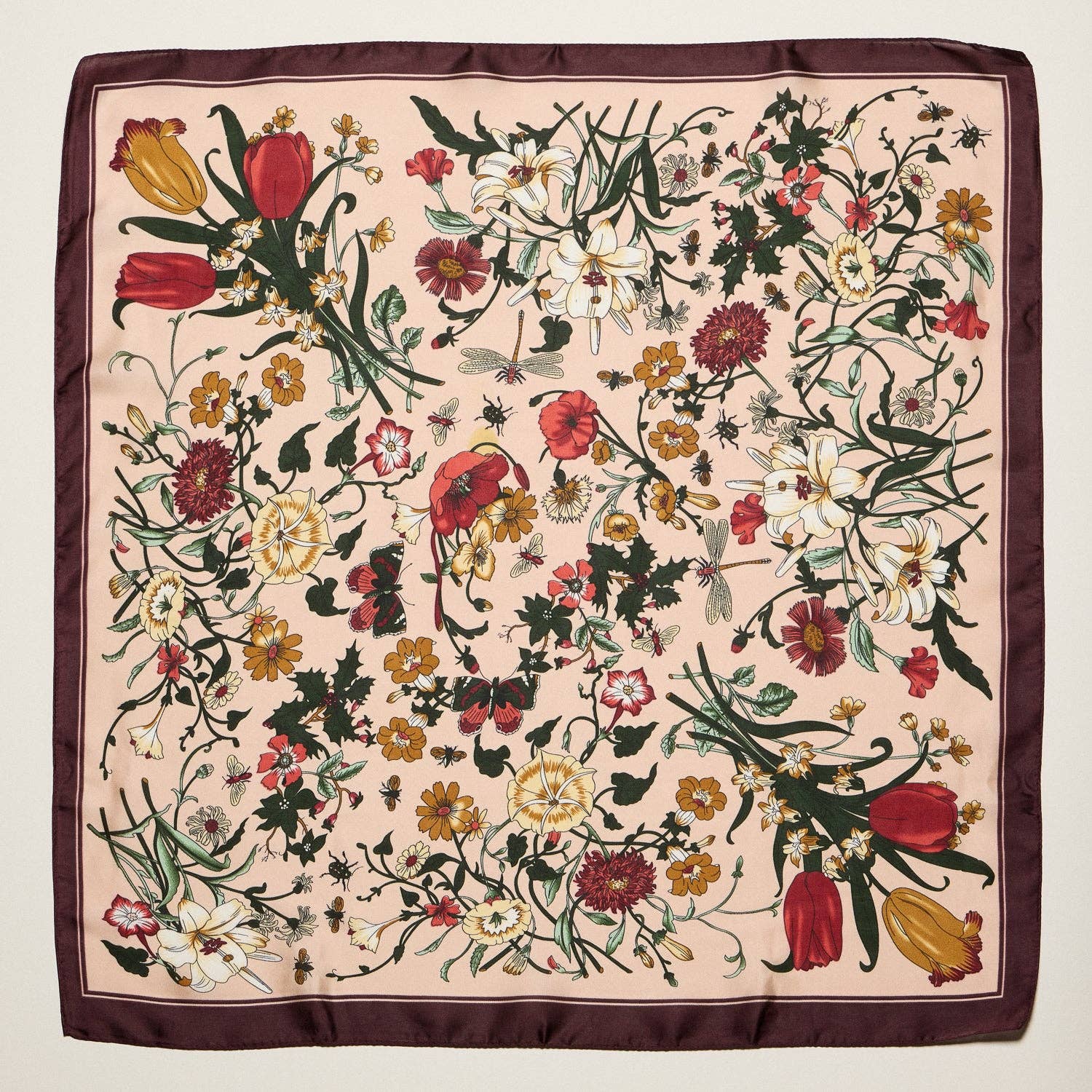 Vintage Botanical Floral Square Scarf – Elegant Garden Print Satin Neck &amp; Hair Scarf