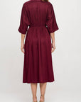 Made in USA Tencel Collared V neck Midi Dress with Pockets