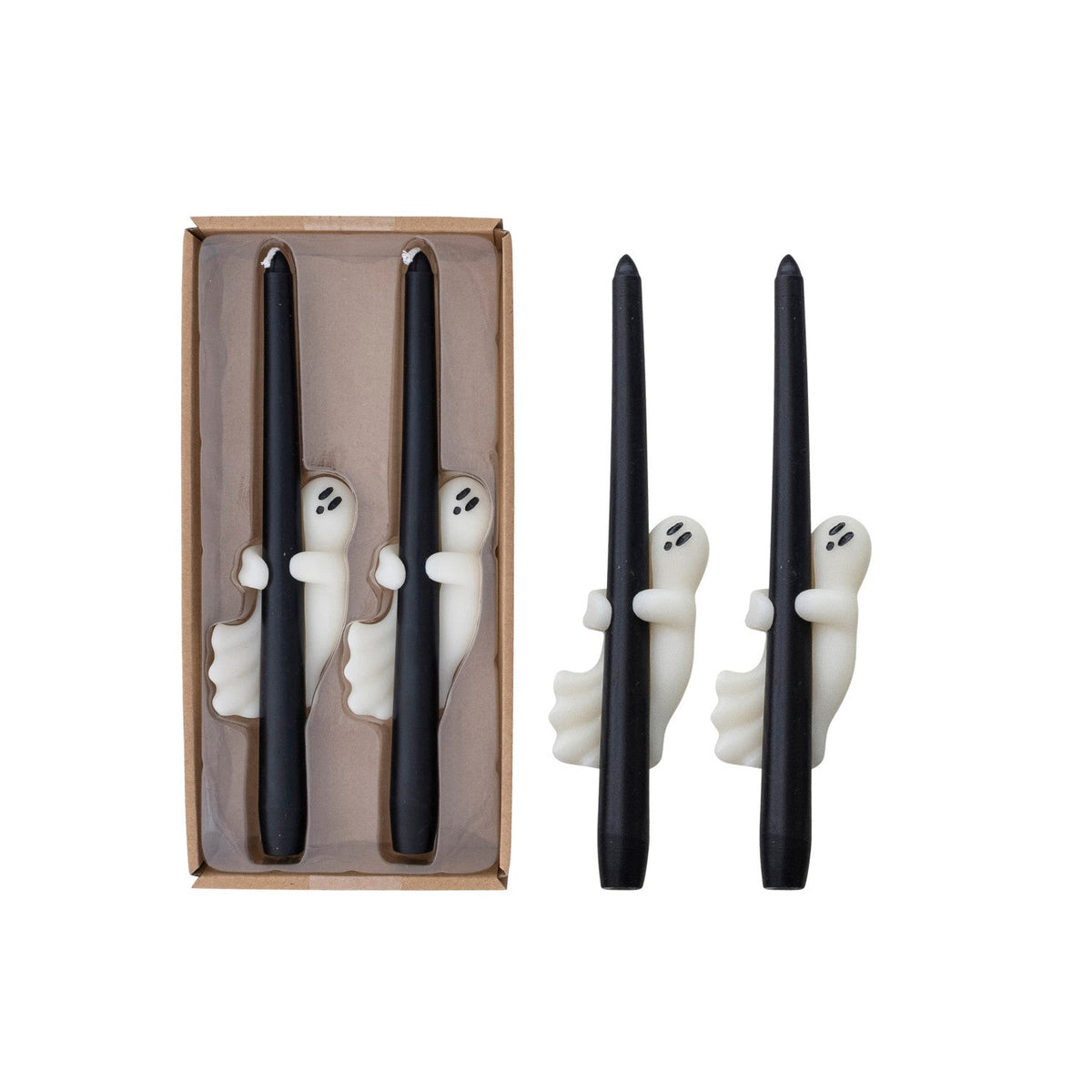 Unscented Taper Candles with Ghost in Box, Black &amp; White, Set of 2 (Est. Burn Time 6 Hours)