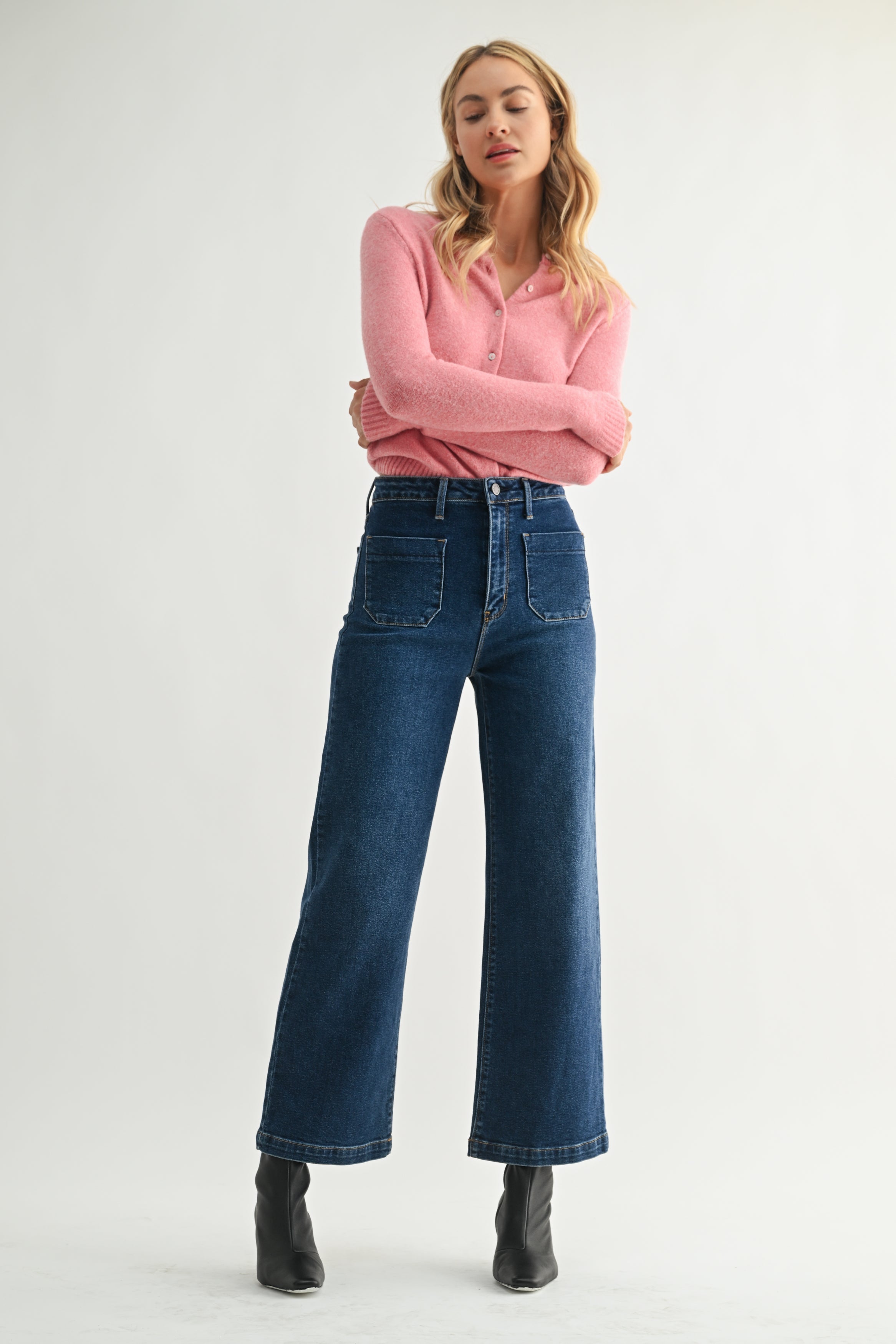 Patch Pocket Wide Leg Jean - Just Black Denim