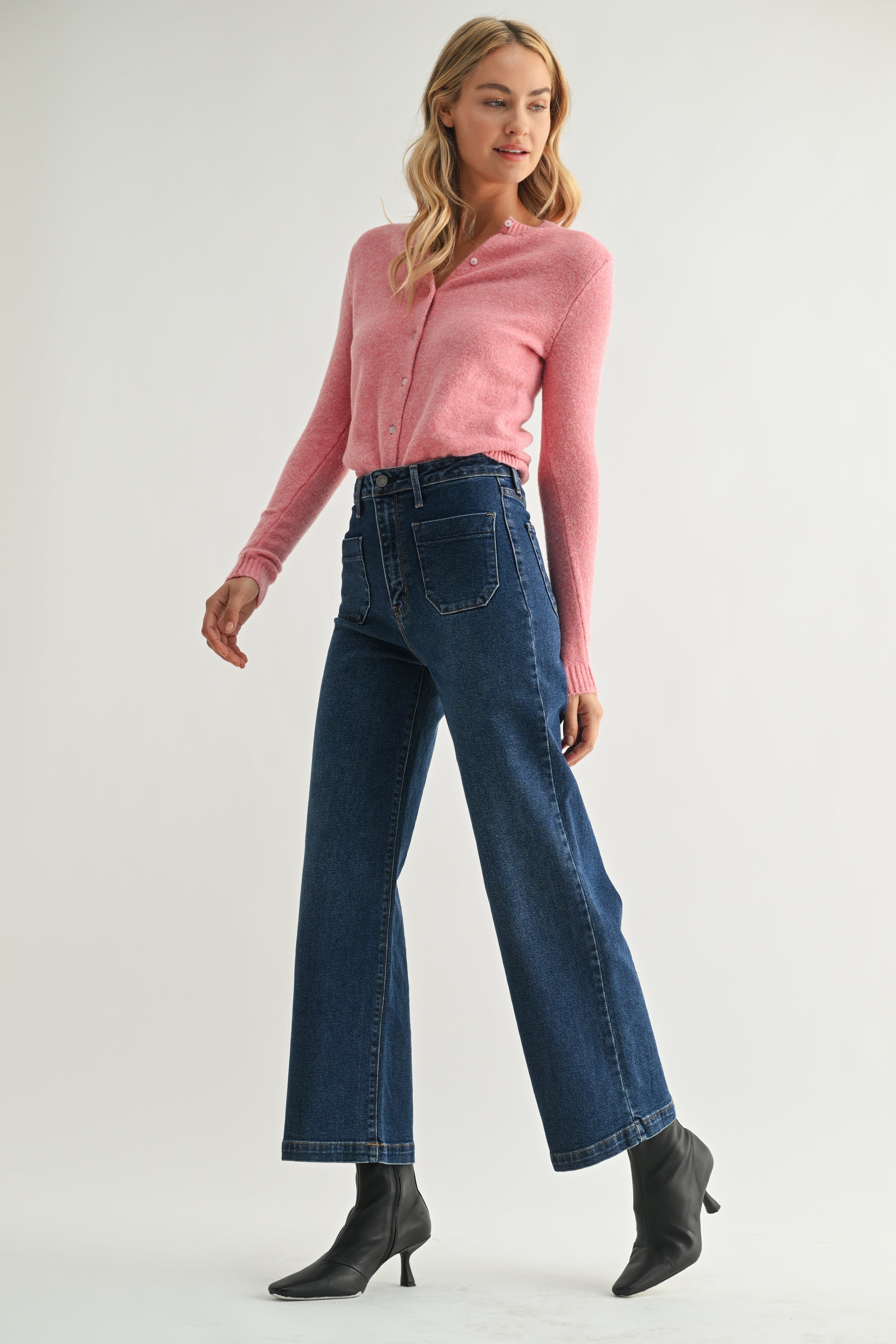 Patch Pocket Wide Leg Jean - Just Black Denim