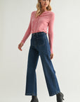 Patch Pocket Wide Leg Jean - Just Black Denim