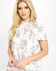 Made in USA Floral Print Top with Ruffle Neck