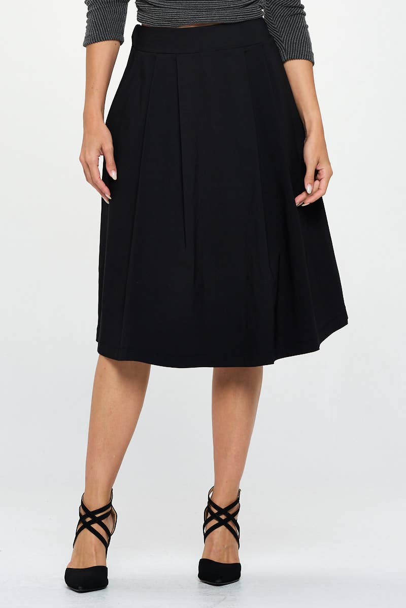 Solid Pleated Midi Skirt with Pockets