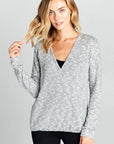 Long Sleeve Solid Knit Surplice Top