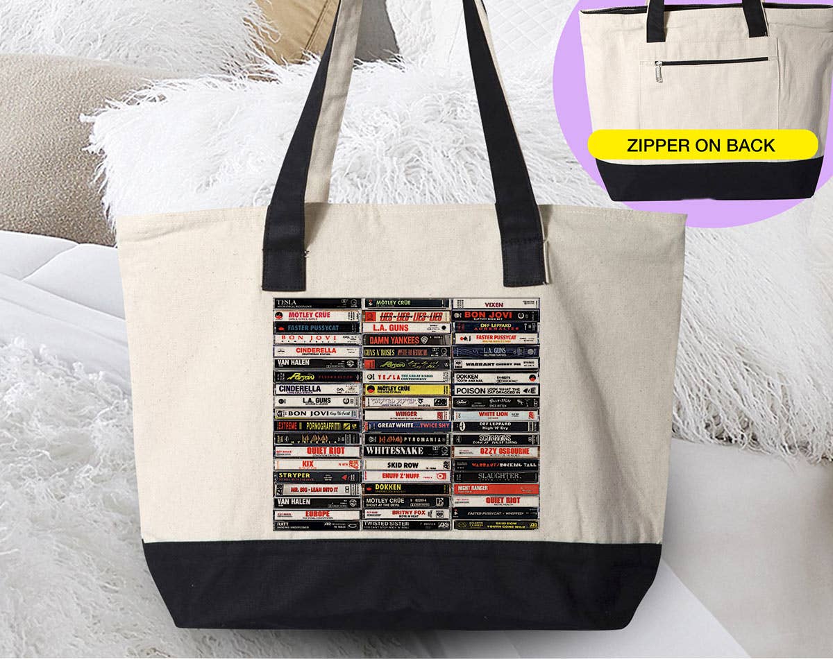 80&#39;s Glam Metal Tapes  -  Rock Music Canvas Zipper Tote