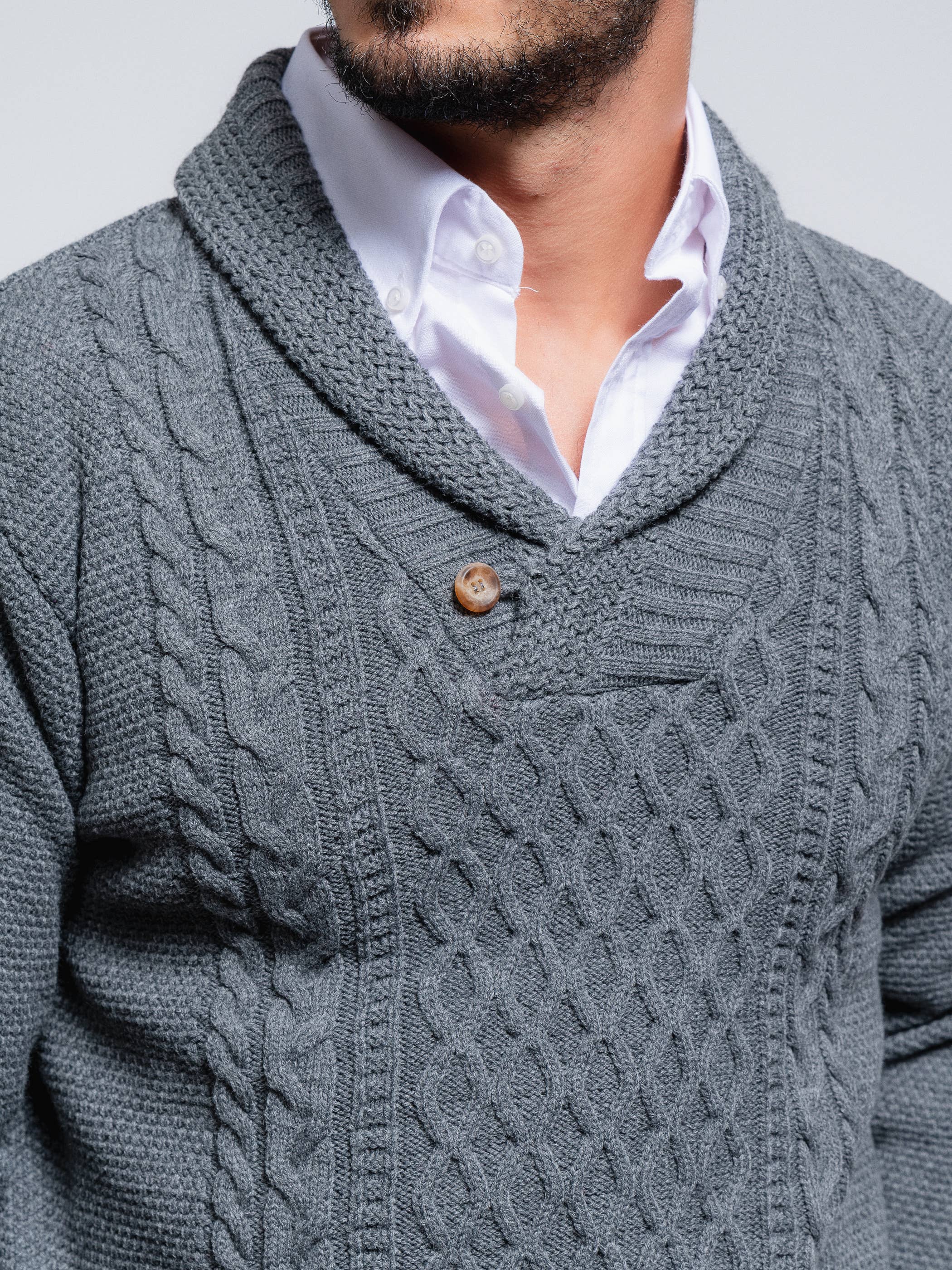 Shawl Collar Pullover Cable Knit Sweater