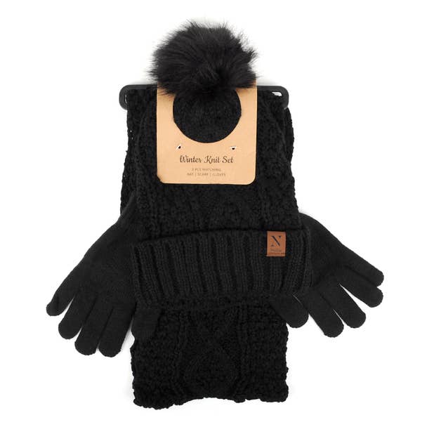 Women&#39;s 3pc Knit Hat, Gloves &amp; Infinity Scarf Set