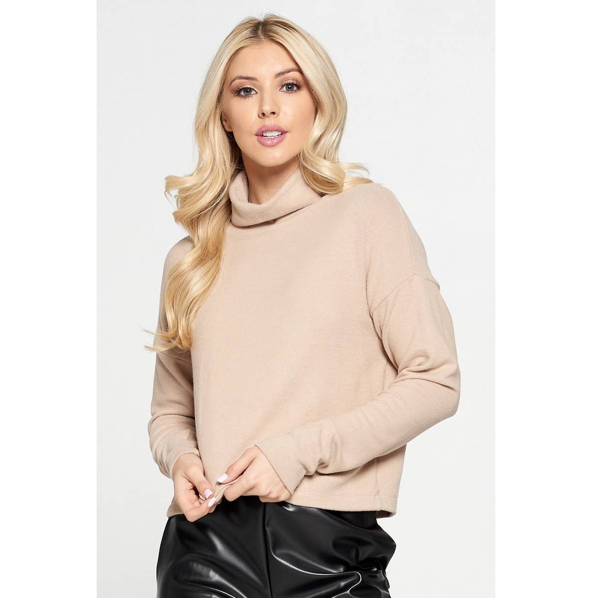 Brushed Cowl Neck Long Sleeve Top