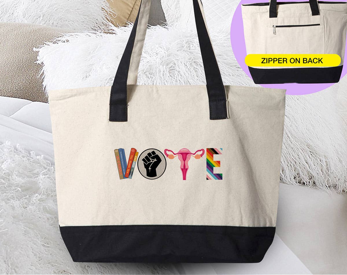 Vote -  BLM Gay Rights Liberal Feminist Canvas Zipper Tote