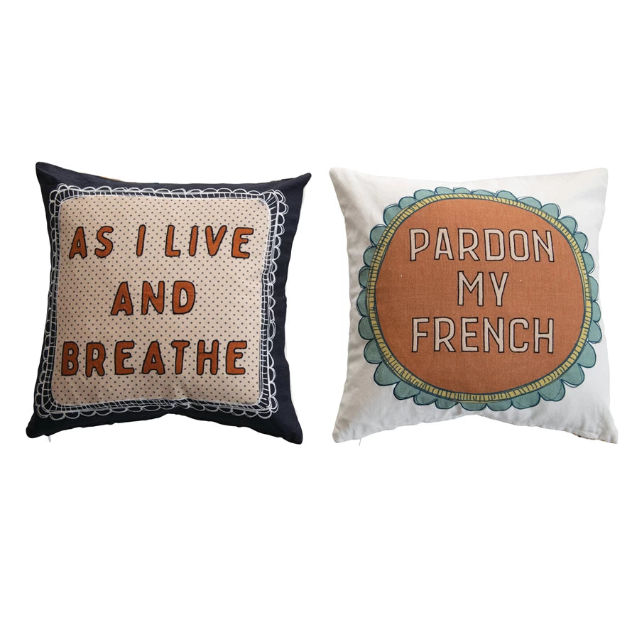 Embroidered Printed Pillow with Saying