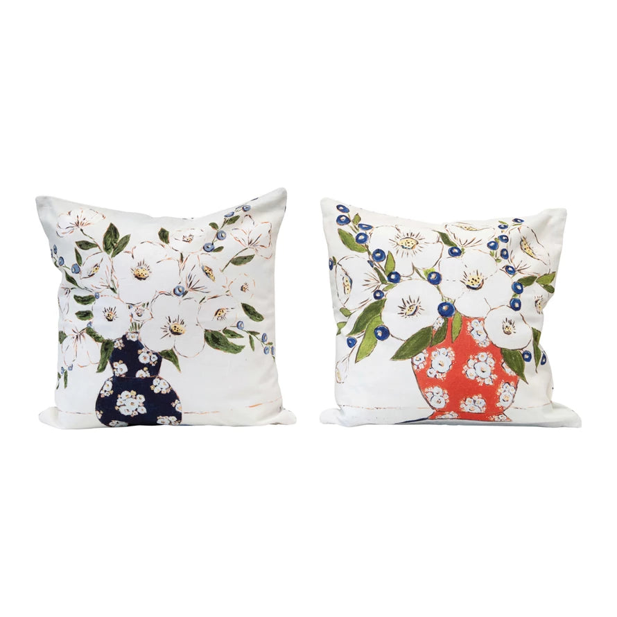 Pillow with Florals and Patterned Back