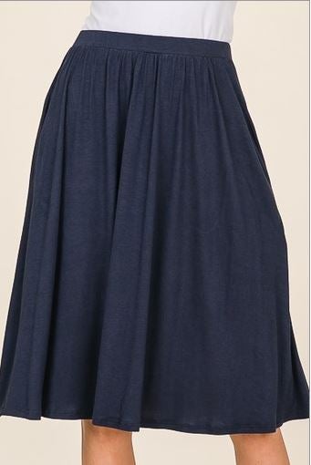 Solid Midi Skirt With Pockets