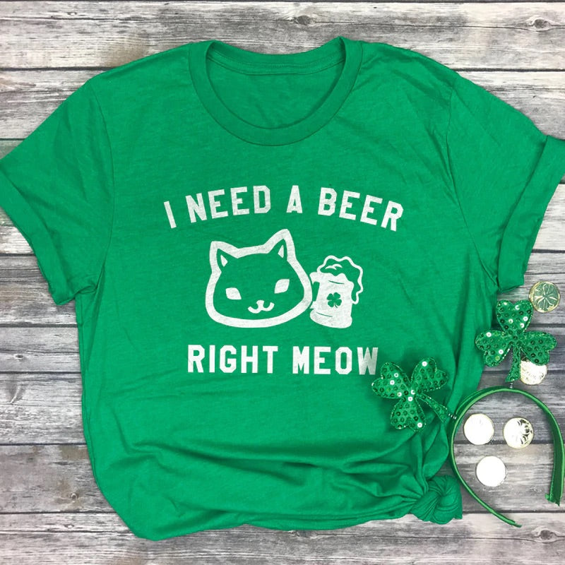 I need a beer right meow basic tee Adult Small