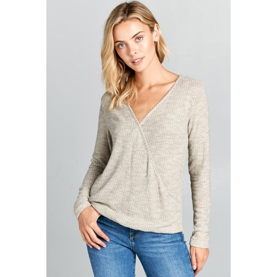 Long Sleeve Solid Knit Surplice Top