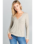 Long Sleeve Solid Knit Surplice Top