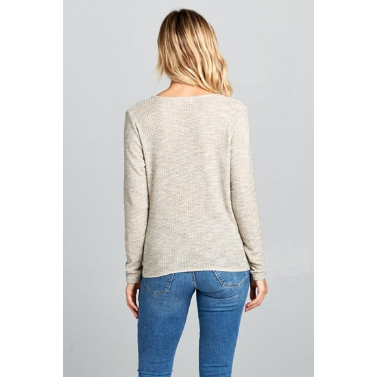 Long Sleeve Solid Knit Surplice Top